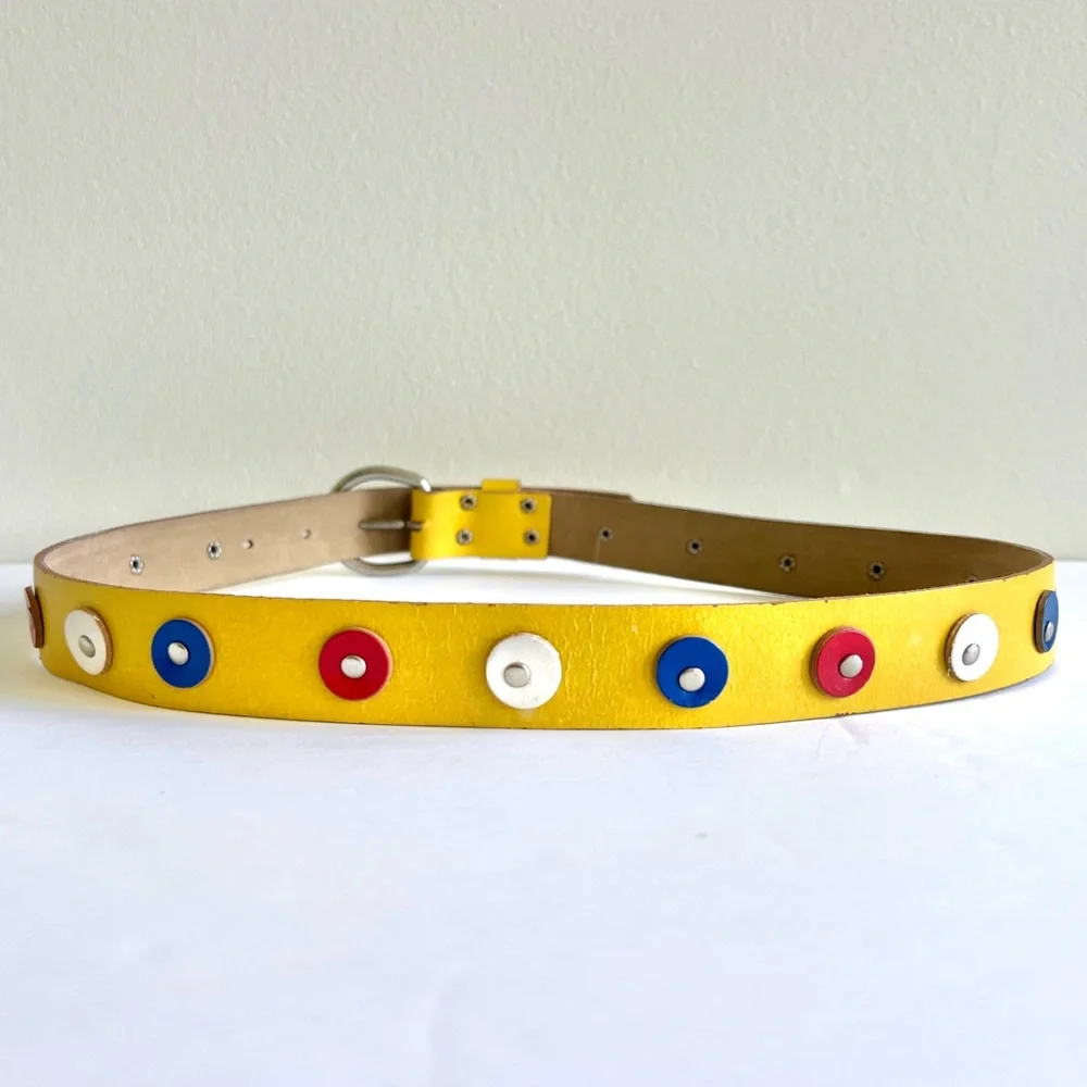 80s Yellow Leather Belt S/M